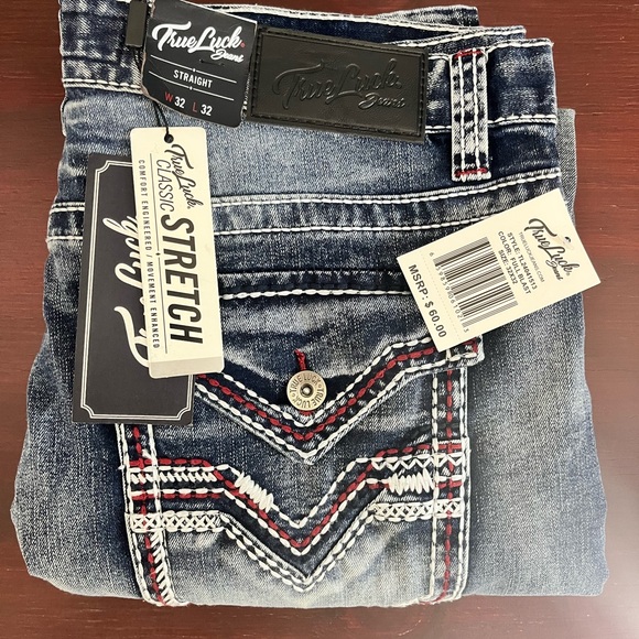 true luck Other - True Luck Men`s Jeans Straight Medium Wash 32x32 NWT $60 Embroidered